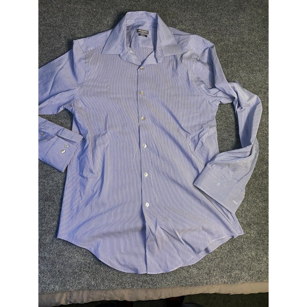 Van Heusen Dress Shirt Men 15.5 Purple Striped Flex Slim Fit Stretch Button Down